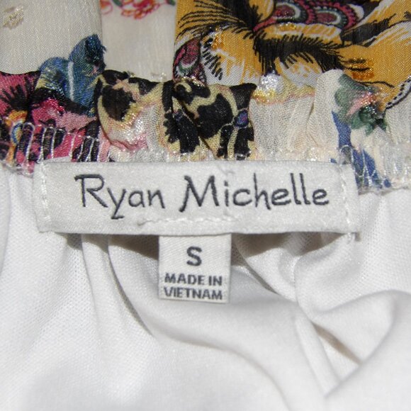 Ryan Michelle Dress Women S Floral Off Shoulder Spring Mini Puff Sleeve Tiered - Picture 5 of 5